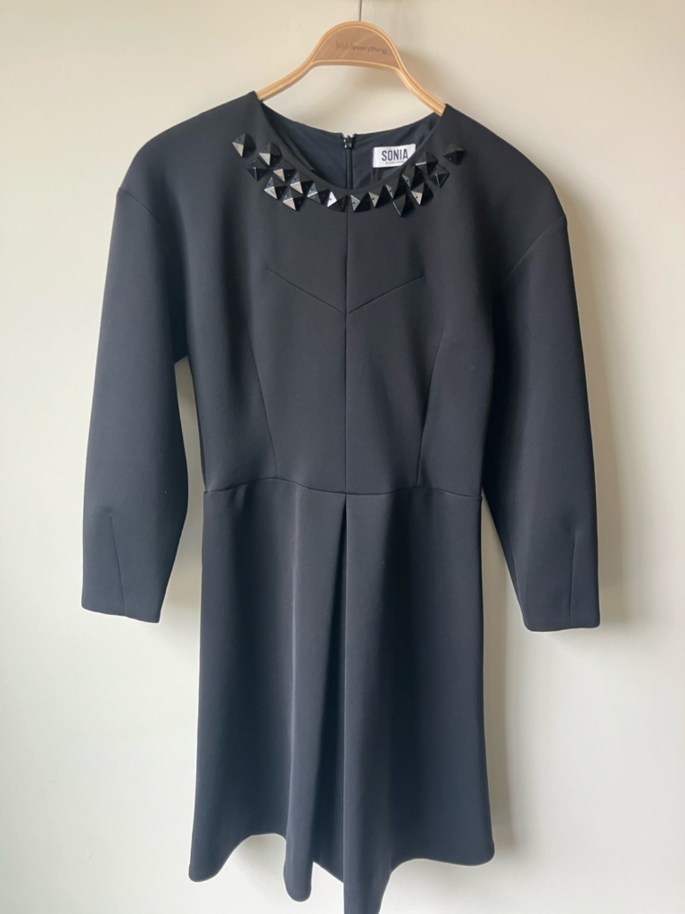 SONIA RYKIEL Black A-Line Jersey Technique Midi Dress w/ Studs Size 40/8 US NWT